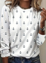 Damen Anker Langarm T-Shirts T-Shirt Rundhals Print Lässig Frühling/Herbst T-Shirt mit Grafik Oberteile
