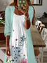 Damen Geblümt Print Zweiteiliges Set Täglich Dreiviertelärmel Lässig Frühling/Herbst Mantel mit Rock Matching Set