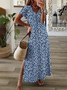 Damen Geblümt Kurzarm Sommer Print Kleid V-Ausschnitt Täglich Lässig Maxikleid X-Linie Kleid