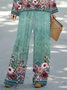 Damen Geblümt Print Zweiteiliges Set Täglich Langarm Lässig Frühling/Herbst Bluse mit Hose Matching Set
