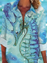 Damen Marine Leben Langarm Bluse Frühling/Herbst Print Hemdkragen Täglich Lässig Oberteile