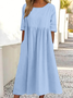 Damen Unifarben Halbarm Sommer Kleid Rundhals Täglich Lässig Maxikleid Blusenkleid A-Linien-Kleid