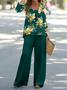 Damen Geblümt Print Zweiteiliges Set Täglich Langarm Lässig Frühling/Herbst Bluse mit Hose Matching Set