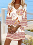 Damen Geblümt Halbarm Sommer Kleid V-Ausschnitt Täglich Böhmisch Midi Strandkleid H-Linie Kleid
