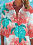 Damen Marine Leben Langarm Bluse Frühling/Herbst Print Hemdkragen Täglich Lässig Oberteile