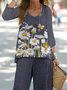 Damen Geblümt Print Zweiteiliges Set Täglich Langarm Lässig Frühling/Herbst Bluse mit Hose Matching Set