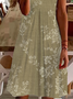 Damen Geblümt Kurzarm Sommer Print Kleid V-Ausschnitt Täglich Lässig Knielänge T-Shirt-Kleid H-Linie Kleid