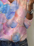 Damen Geblümt Langarm T-Shirts T-Shirt V-Ausschnitt Print Lässig Frühling/Herbst T-Shirt mit Grafik Oberteile