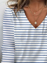 Damen Gestreift Langarm T-Shirts T-Shirt V-Ausschnitt Print Lässig Frühling/Herbst T-Shirt mit Grafik Oberteile