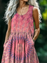 Damen Farbverlauf Ärmellos Sommer Print Kleid Rundhals Täglich Lässig Maxikleid Tanktop H-Linie Kleid