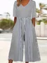 Damen Gestreift V-Ausschnitt Halbarm Lässig Sommer Jumpsuit