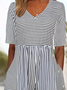 Damen Gestreift V-Ausschnitt Halbarm Lässig Sommer Jumpsuit