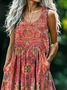 Damen Geblümt Ärmellos Sommer Print Kleid Rundhals Täglich Lässig Maxikleid Tanktop H-Linie Kleid