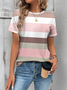 Damen Gestreift Kurzarm T-Shirts T-Shirt Rundhals Print Lässig Sommer T-Shirt mit Grafik Oberteile