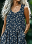 Damen Geblümt Ärmellos Sommer Print Kleid Rundhals Täglich Lässig Maxikleid Tanktop H-Linie Kleid