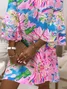 Damen Geblümt Halbarm Sommer Print Kleid V-Ausschnitt Täglich Lässig Midi Klassisch H-Linie Kleid