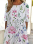 Damen Geblümt Kurzarm Sommer Print Kleid Rundhals Täglich Lässig Maxikleid Etuikleid H-Linie Kleid
