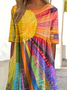 Damen Hippie Kurzarm Sommer Print Kleid Rundhals Täglich Lässig Maxikleid Etuikleid H-Linie Kleid