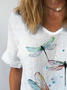 Damen Libelle Kurzarm Bluse Sommer Rundhals Täglich Lässig Oberteile