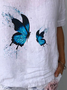 Damen Schmetterling Kurzarm Bluse Sommer Rundhals Täglich Lässig Oberteile