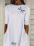 Damen Libelle Kurzarm Sommer Print Kleid Rundhals Täglich Lässig Maxikleid Etuikleid H-Linie Kleid