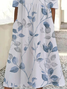 Damen Geblümt Kurzarm Sommer Print Kleid Rundhals Täglich Lässig Maxikleid Etuikleid H-Linie Kleid