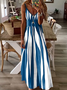 Damen abstrakte Streifen Ärmellos Sommer Print Kleid V-Ausschnitt Täglich Lässig Maxikleid Unterhose Kleid X-Linie Kleid