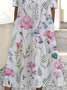 Damen Geblümt Kurzarm Sommer Print Kleid Rundhals Täglich Lässig Maxikleid Etuikleid H-Linie Kleid