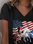 Damen Tag der Unabhängigkeit (Flagge) Kurzarm T-Shirts T-Shirt V-Ausschnitt Print Lässig Sommer T-Shirt mit Grafik Oberteile
