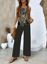 Damen Abstrakt Print Zweiteiliges Set Täglich Ärmellos Lässig Sommer Bluse mit Hose Matching Set