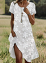 Damen Geblümt Kurzarm Sommer Print Kleid Rundhals Täglich Lässig Mini Tunika H-Linie Kleid