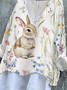 Damen OSTERN (Kaninchen) Langarm T-Shirts T-Shirt V-Ausschnitt Retro Frühling/Herbst Oberteile