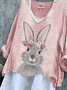 Damen OSTERN (Kaninchen) Langarm T-Shirts T-Shirt V-Ausschnitt Retro Frühling/Herbst Oberteile