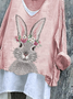Damen OSTERN (Kaninchen) Langarm T-Shirts T-Shirt V-Ausschnitt Retro Frühling/Herbst Oberteile