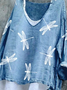 Damen Tier Langarm T-Shirts T-Shirt V-Ausschnitt Retro Frühling/Herbst Oberteile
