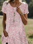 Damen Polka Dots Kurzarm Sommer Print Kleid Rundhals Täglich Lässig Mini Tunika H-Linie Kleid