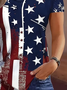 Damen Tag der Unabhängigkeit (Flagge) Kurzarm T-Shirts T-Shirt V-Ausschnitt Print Lässig Sommer T-Shirt mit Grafik Oberteile