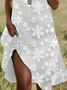 Damen Geblümt Kurzarm Sommer Print Kleid Rundhals Täglich Lässig Mini Tunika H-Linie Kleid