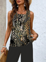 Damen Abstrakt Print Zweiteiliges Set Täglich Ärmellos Lässig Sommer Bluse mit Hose Matching Set