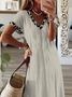Damen Leopard Kurzarm Sommer Print Kleid V-Ausschnitt Täglich Lässig Maxikleid X-Linie Kleid