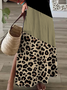 Damen Leopard Kurzarm Sommer Print Kleid V-Ausschnitt Täglich Lässig Maxikleid X-Linie Kleid