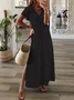 Damen Unifarben Kurzarm Sommer Print Kleid V-Ausschnitt Täglich Lässig Maxikleid X-Linie Kleid