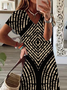 Damen Geometrisch Kurzarm Sommer Print Kleid V-Ausschnitt Täglich Lässig Maxikleid X-Linie Kleid