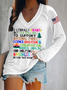 Damen Textbriefe Langarm T-Shirts T-Shirt V-Ausschnitt Lässig Frühling/Herbst Oberteile