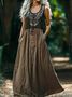 Damen Ethnisch Geometrie Ärmellos Sommer Kleid V-Ausschnitt Täglich Retro Maxikleid A-Linien-Kleid