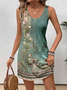 Damen Geblümt Ärmellos Sommer Print Kleid Rundhals Täglich Lässig Midi Tanktop X-Linie Kleid