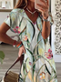 Damen Geblümt Kurzarm Sommer Print Kleid V-Ausschnitt Täglich Lässig Maxikleid X-Linie Kleid