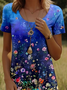Damen Geblümt Kurzarm Sommer Print Kleid Rundhals Täglich Lässig Mini Tunika H-Linie Kleid