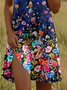 Damen Geblümt Kurzarm Sommer Print Kleid Rundhals Täglich Lässig Mini Tunika H-Linie Kleid