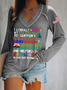 Damen Textbriefe Langarm T-Shirts T-Shirt V-Ausschnitt Lässig Frühling/Herbst Oberteile